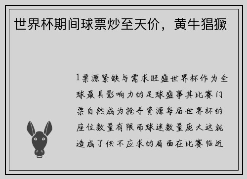 世界杯期间球票炒至天价，黄牛猖獗